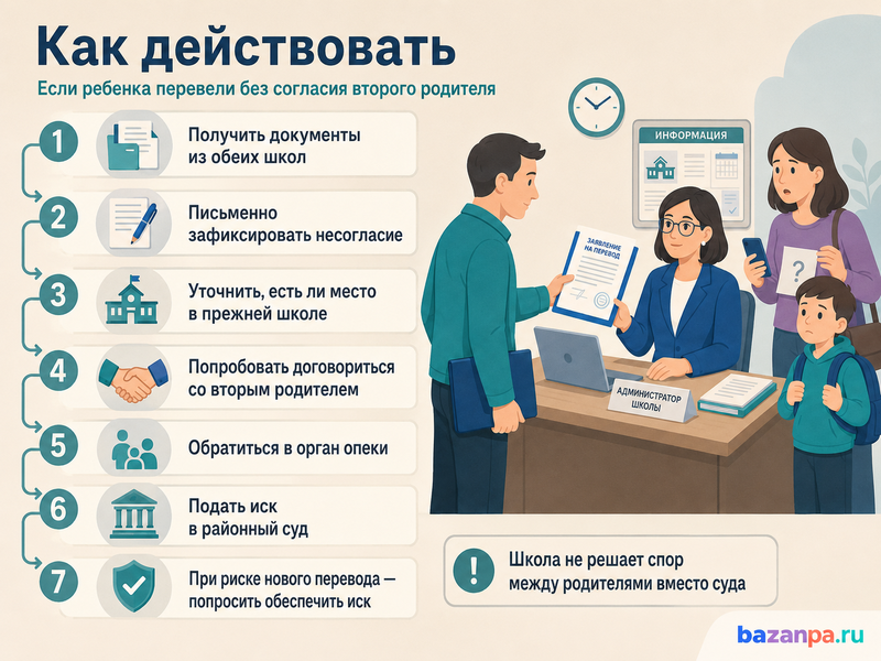 Один родитель перевел ребенка в другую школу без согласия второго можно ли отменить перевод