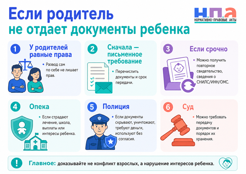 Один родитель удерживает документы ребенка как вернуть паспорт и свидетельство о рождении