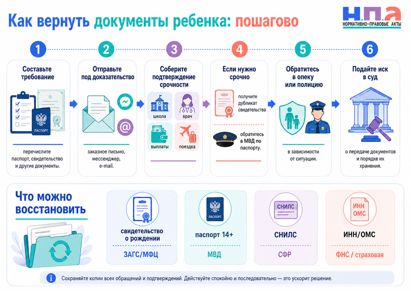 Один родитель удерживает документы ребенка как вернуть паспорт и свидетельство о рождении