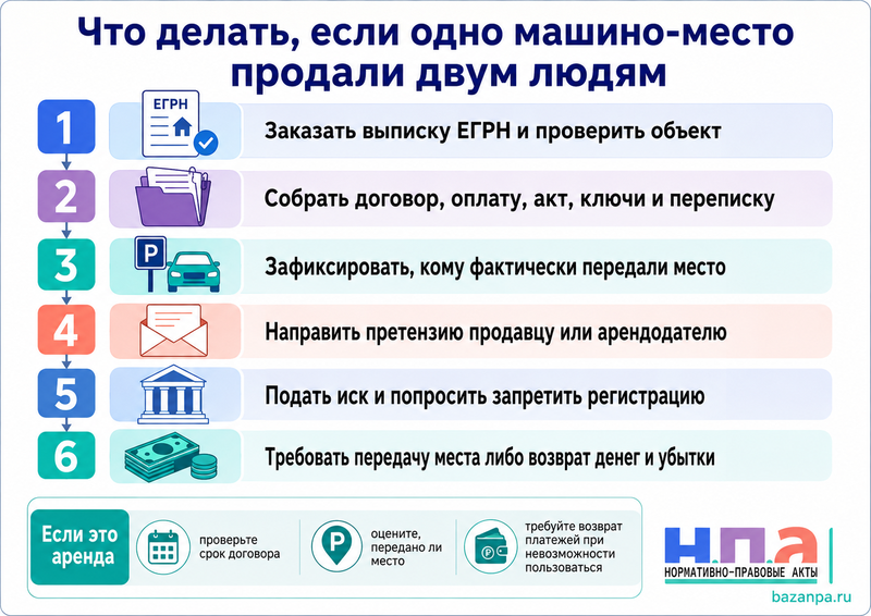 Одно машино-место продали или передали в аренду двум людям
