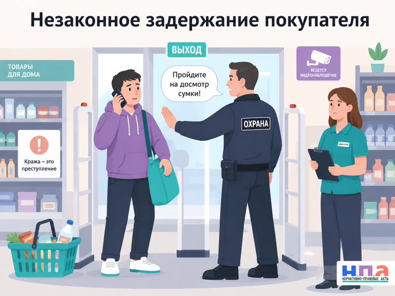 Охранник магазина незаконно задержал покупателя, досмотрел сумку или применил силу что делать