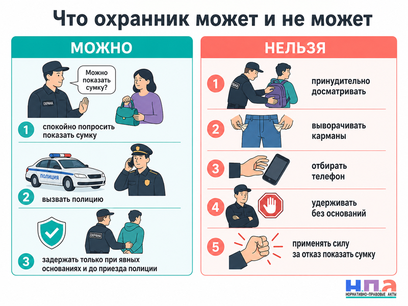 Охранник магазина незаконно задержал покупателя, досмотрел сумку или применил силу что делать