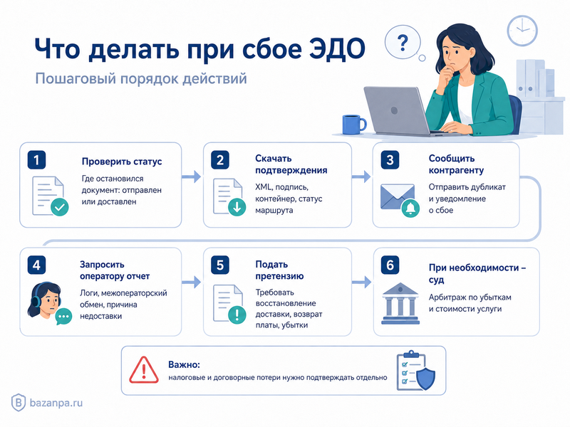 Оператор ЭДО не доставил подписанный УПД, акт или договор: кто отвечает за налоговые потери, неустойку и неоплату