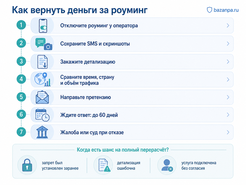 Оператор начислил плату за мобильный интернет или звонки в роуминге, хотя услуги были отключены детализация и перерасчёт