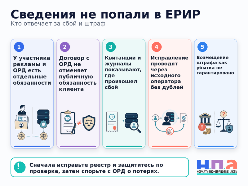Оператор рекламных данных не передал сведения в ЕРИР кто отвечает за требование или штраф