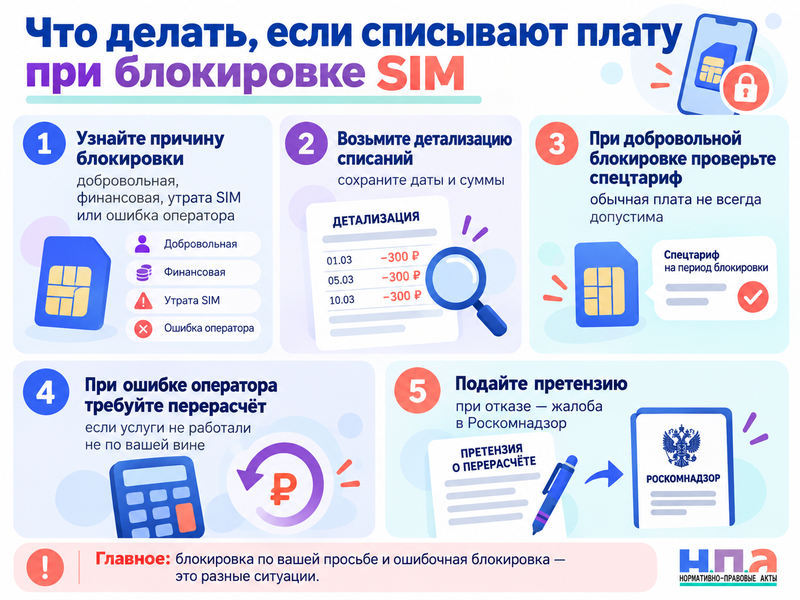 Оператор списывает абонентскую плату, пока SIM-карта заблокирована