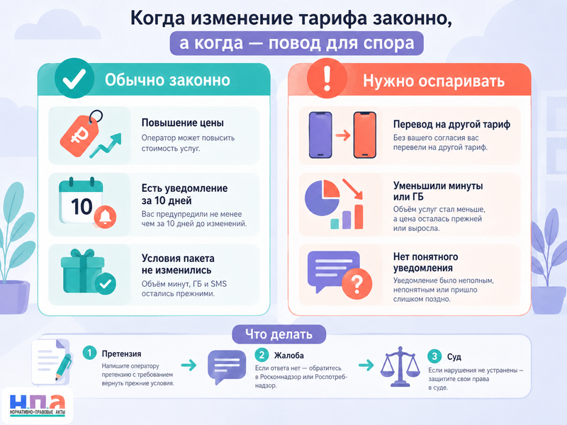 Оператор связи изменил тариф без согласия можно ли вернуть прежние условия и деньги