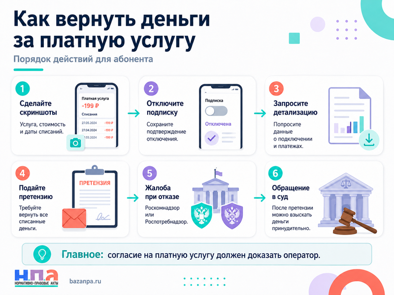 Оператор связи подключил платную услугу без согласия как вернуть деньги