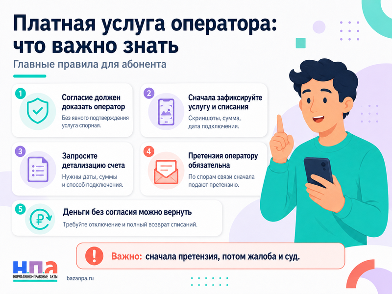 Оператор связи подключил платную услугу без согласия как вернуть деньги