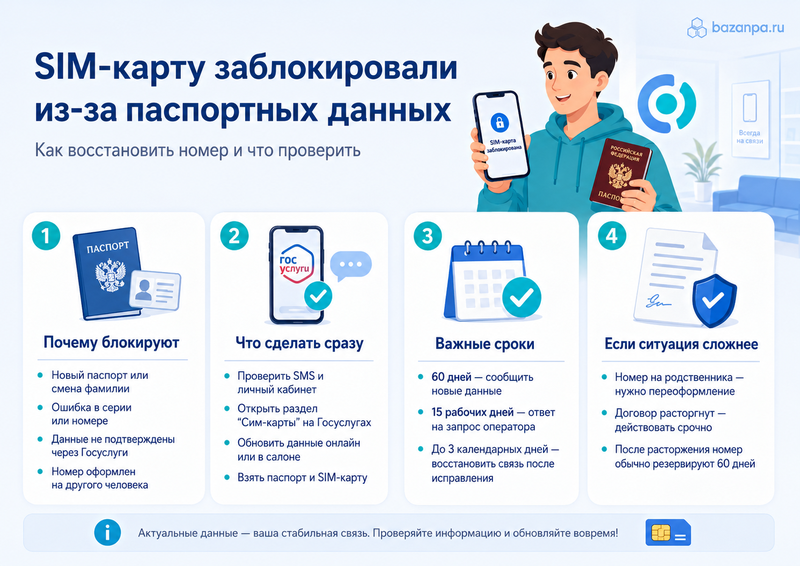 Оператор заблокировал SIM-карту из-за неподтверждённых или неактуальных паспортных данных как восстановить номер