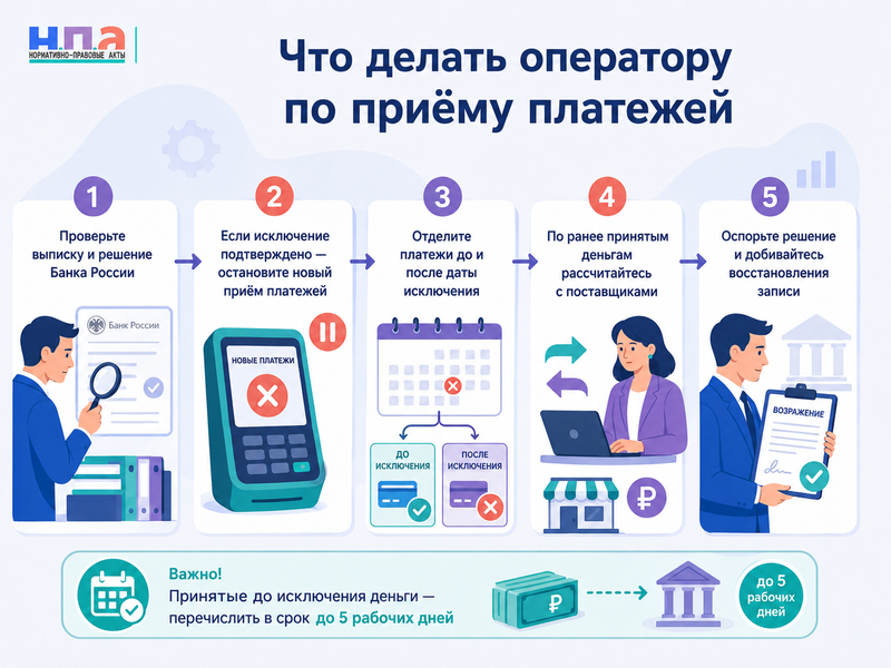 Оператора по приёму платежей исключили из реестра Банка России или компания не отображается