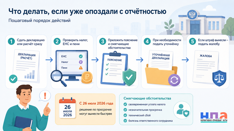 Опоздание с налоговой декларацией или расчетом в 2026 году новые штрафы, упрощенная проверка и смягчающие обстоятельства