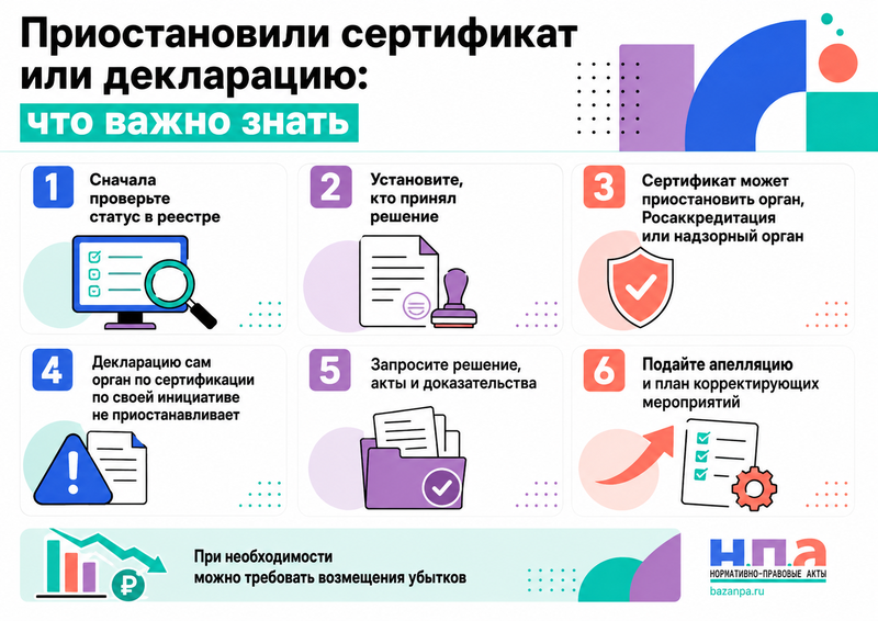 Орган по сертификации приостановил сертификат или декларацию соответствия без предупреждения