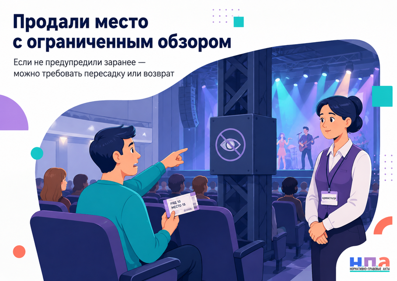 Организатор продал билет на место с закрытым или существенно ограниченным обзором
