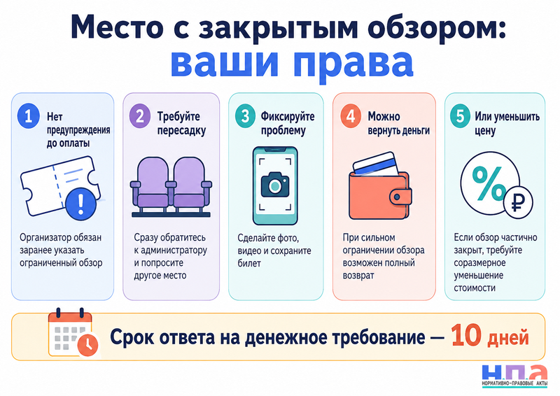 Организатор продал билет на место с закрытым или существенно ограниченным обзором