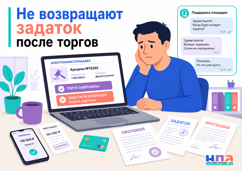 Организатор торгов или электронная площадка не возвращает задаток участнику, который не выиграл аукцион