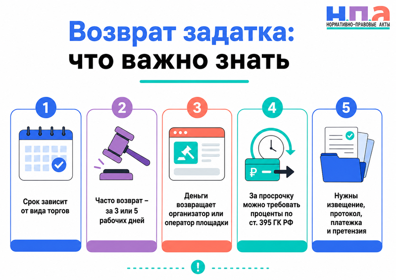 Организатор торгов или электронная площадка не возвращает задаток участнику, который не выиграл аукцион