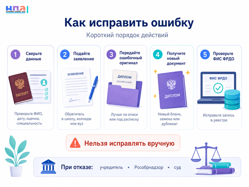 Ошибка в дипломе или аттестате как исправить сведения и получить дубликат документа