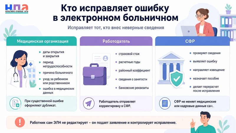 Ошибка в электронном больничном листе: кто должен исправить данные и что делать работнику