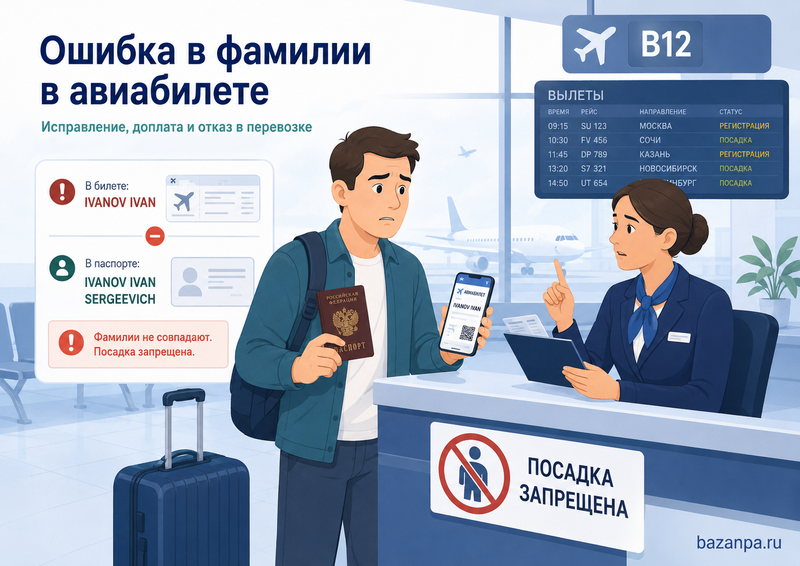 Ошибка в имени или фамилии пассажира в авиабилете исправление, доплата и отказ в перевозке