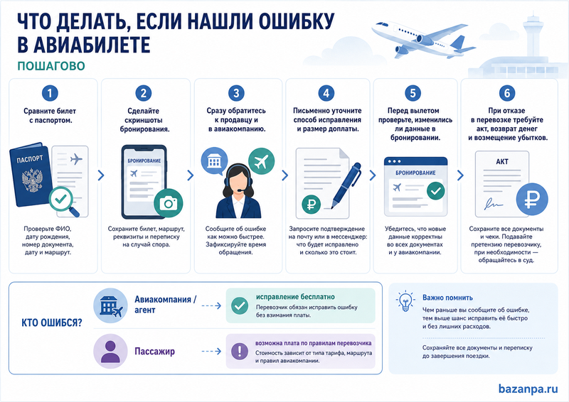 Ошибка в имени или фамилии пассажира в авиабилете: исправление, доплата и отказ в перевозке