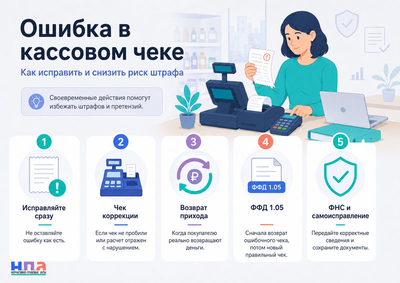 Ошибка в кассовом чеке: чек коррекции, возвратный чек и штрафы