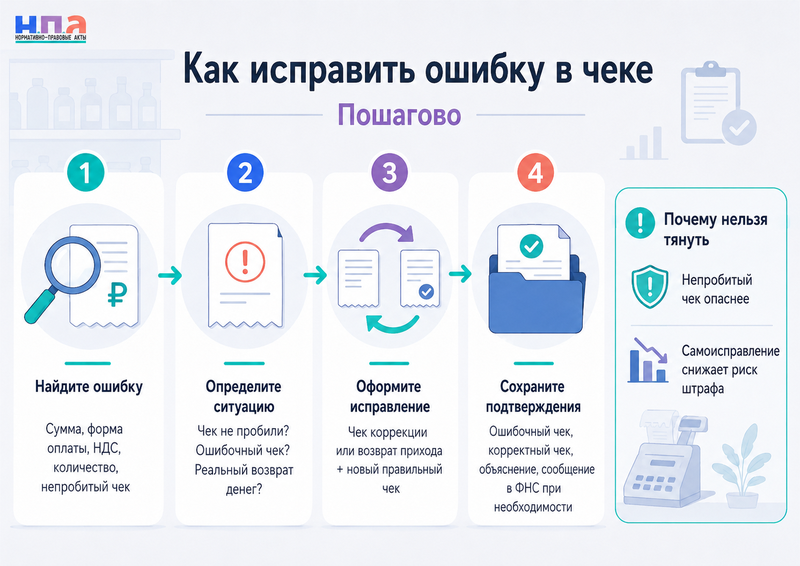 Ошибка в кассовом чеке: чек коррекции, возвратный чек и штрафы