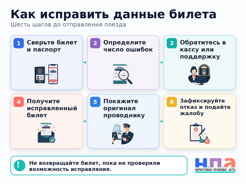 Ошибка в паспортных данных электронного билета на поезд