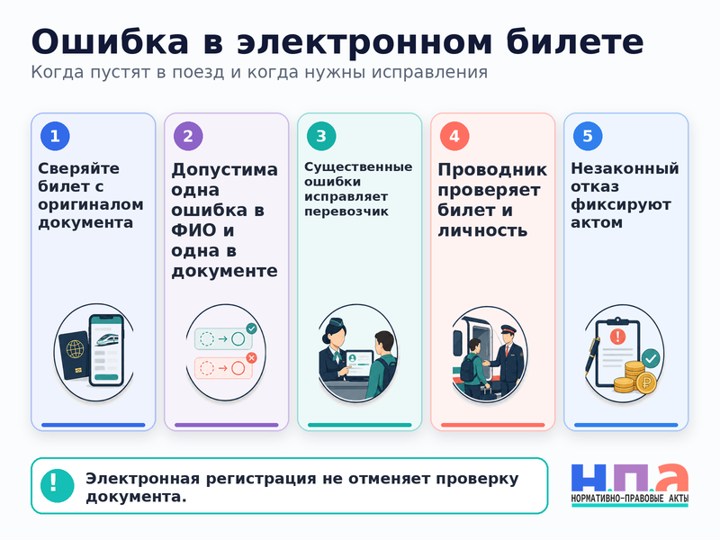 Ошибка в паспортных данных электронного билета на поезд