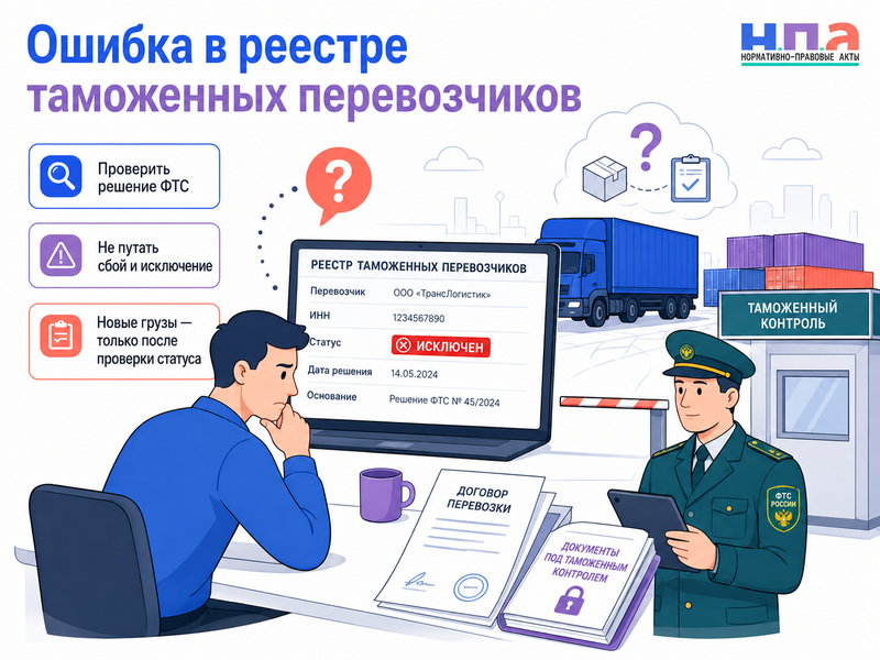 Ошибка в реестре таможенных перевозчиков