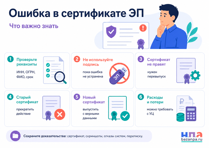 Ошибка в сертификате электронной подписи как исправить ИНН, ОГРН или полномочия
