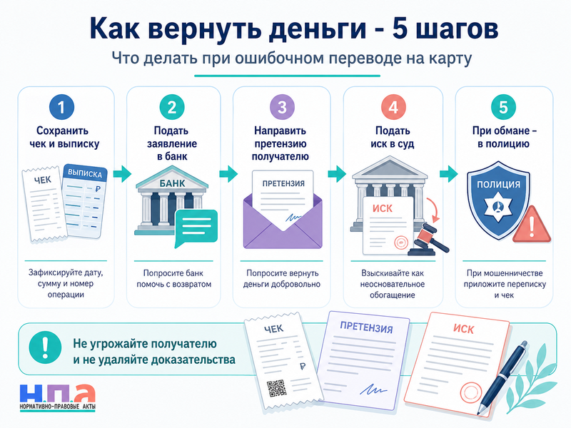 Ошибочный перевод на карту: как вернуть деньги законно