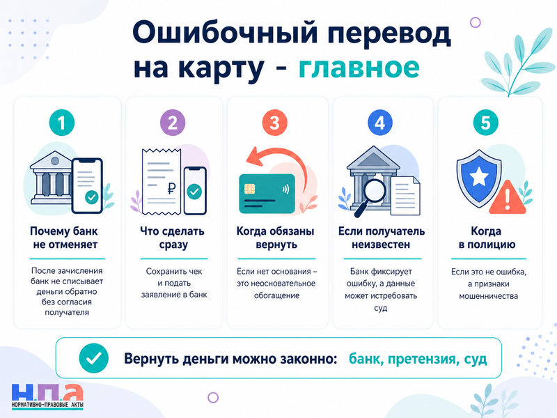 Ошибочный перевод на карту: как вернуть деньги законно