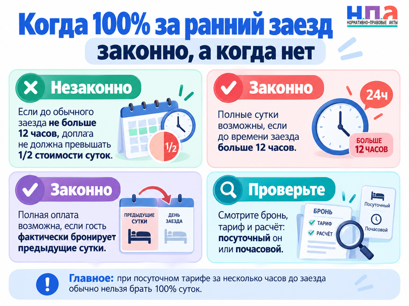 Отель требует полные сутки за ранний заезд законна ли такая доплата