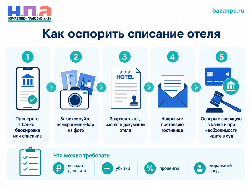 Отель удержал депозит за мини-бар, уборку или повреждение номера как оспорить списание