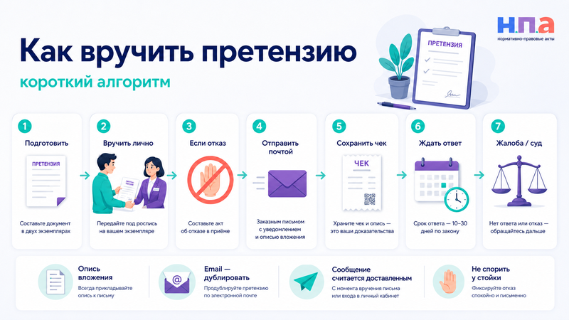 Отказ продавца принять претензию как вручить документ и доказать обращение