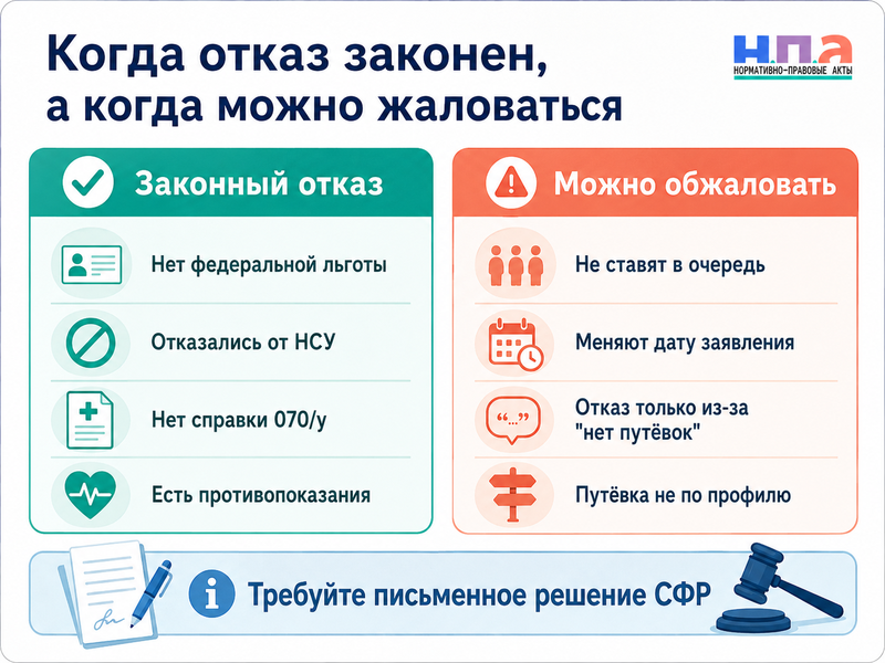 Отказали в санаторно-курортной путевке очередь, медицинские показания и порядок обжалования