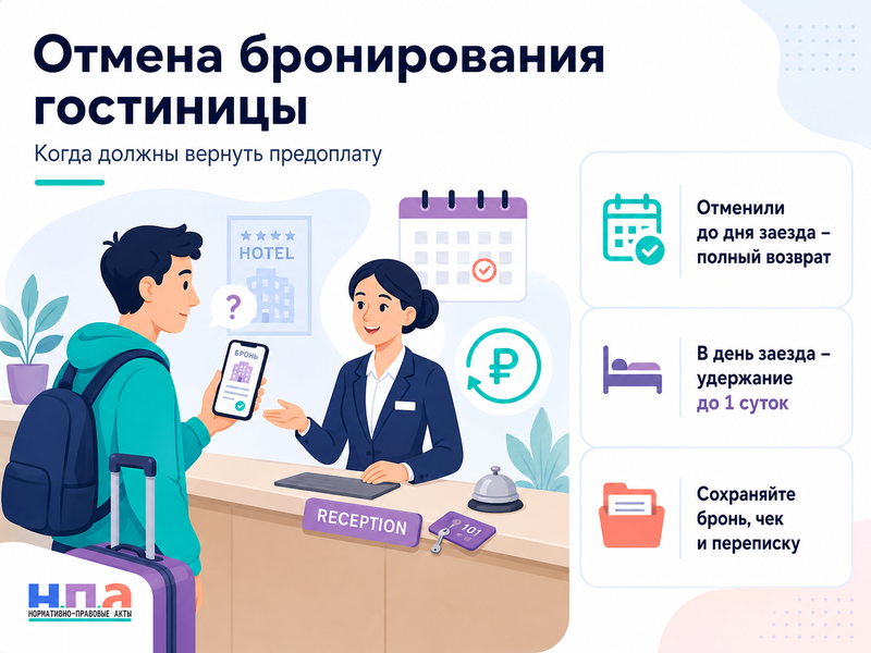 Отмена бронирования гостиницы когда должны вернуть предоплату в 2026 году