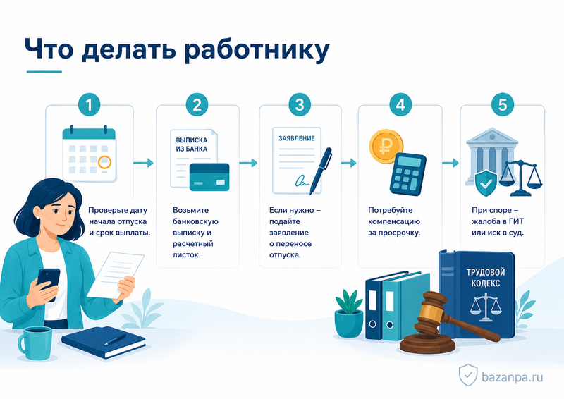 Отпускные выплатили с опозданием: компенсация и перенос отпуска