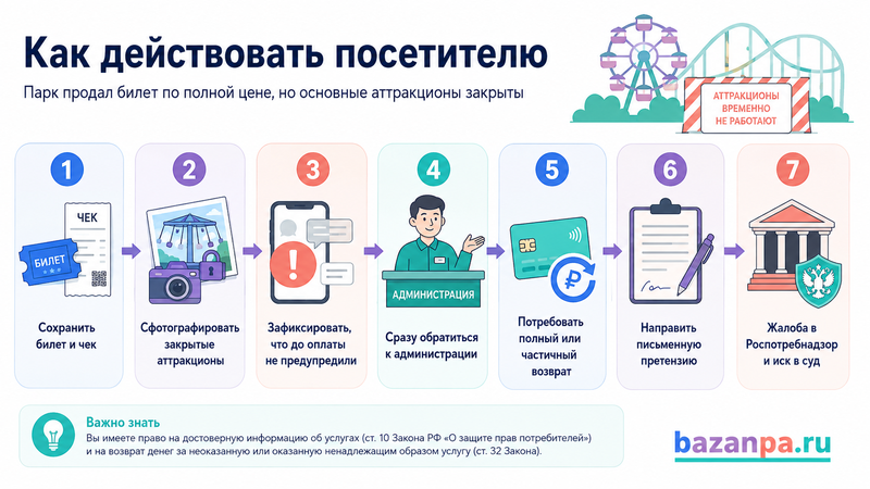 Парк продал билет по полной цене, но основные аттракционы закрыты можно ли вернуть деньги
