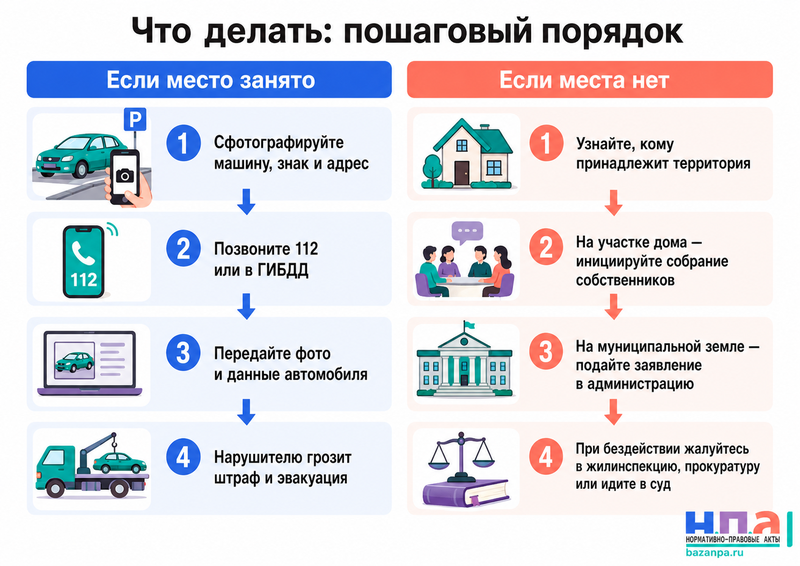 Парковочное место для инвалида во дворе занято или не оборудовано куда обращаться и кто отвечает