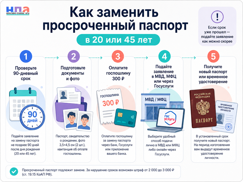 Паспорт просрочен в 20 или 45 лет когда грозит штраф и как заменить документ