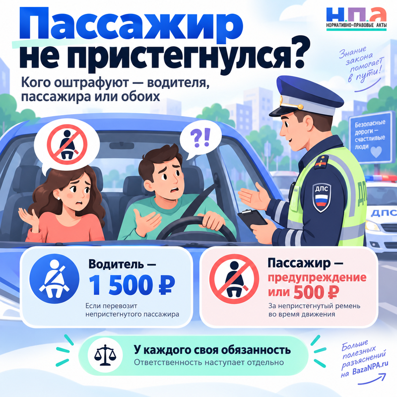 Пассажир не пристегнулся кого оштрафуют - его, водителя или обоих
