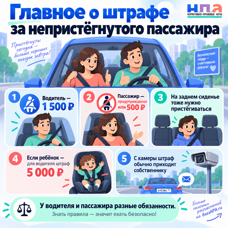 Пассажир не пристегнулся кого оштрафуют - его, водителя или обоих