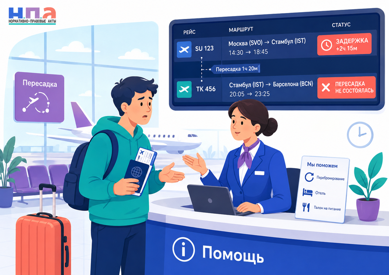 Пассажир опоздал на стыковочный рейс из-за задержки самолета