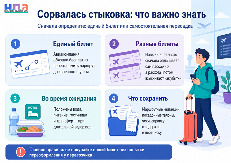 Пассажир опоздал на стыковочный рейс из-за задержки самолета