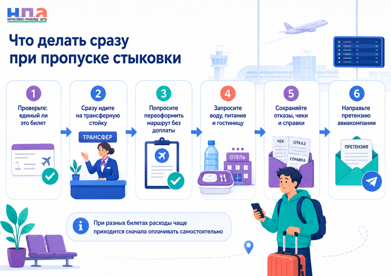 Пассажир опоздал на стыковочный рейс из-за задержки самолета