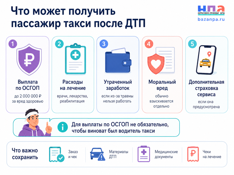 Пассажир пострадал в ДТП во время поездки на такси кто возмещает лечение, утраченный заработок и моральный вред