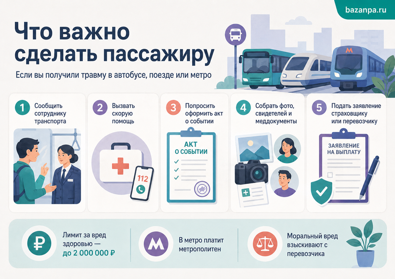Пассажир пострадал в автобусе, поезде или метро как оформить происшествие и получить страховую выплату
