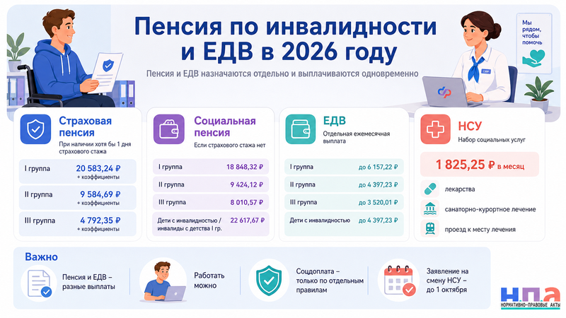 Пенсия по инвалидности и ЕДВ в 2026 году размеры, доплаты и документы